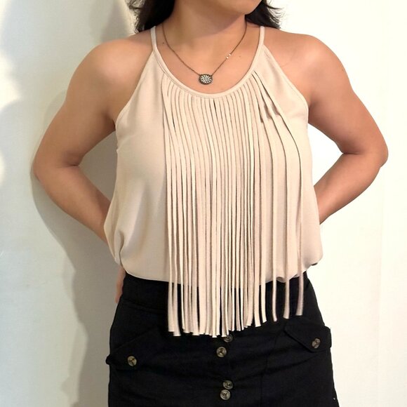 Fringe Beige Top with Racerback Design - Picture 1 of 4
